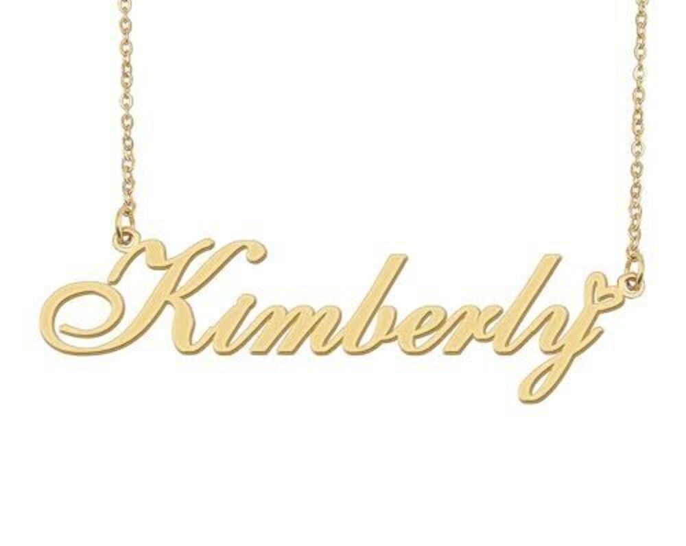 3520 Kimberly Name Necklace Heart Charm Pendant 18k Gold Plated Stainless